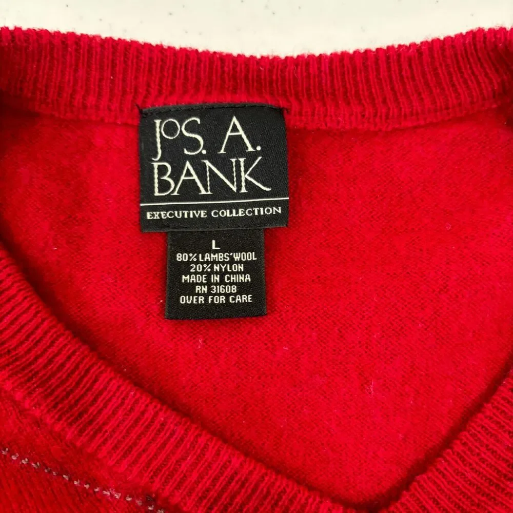 Jos A Bank Executive Lambs Wool Sweater Men L Red Argyle Preppy Old Money
